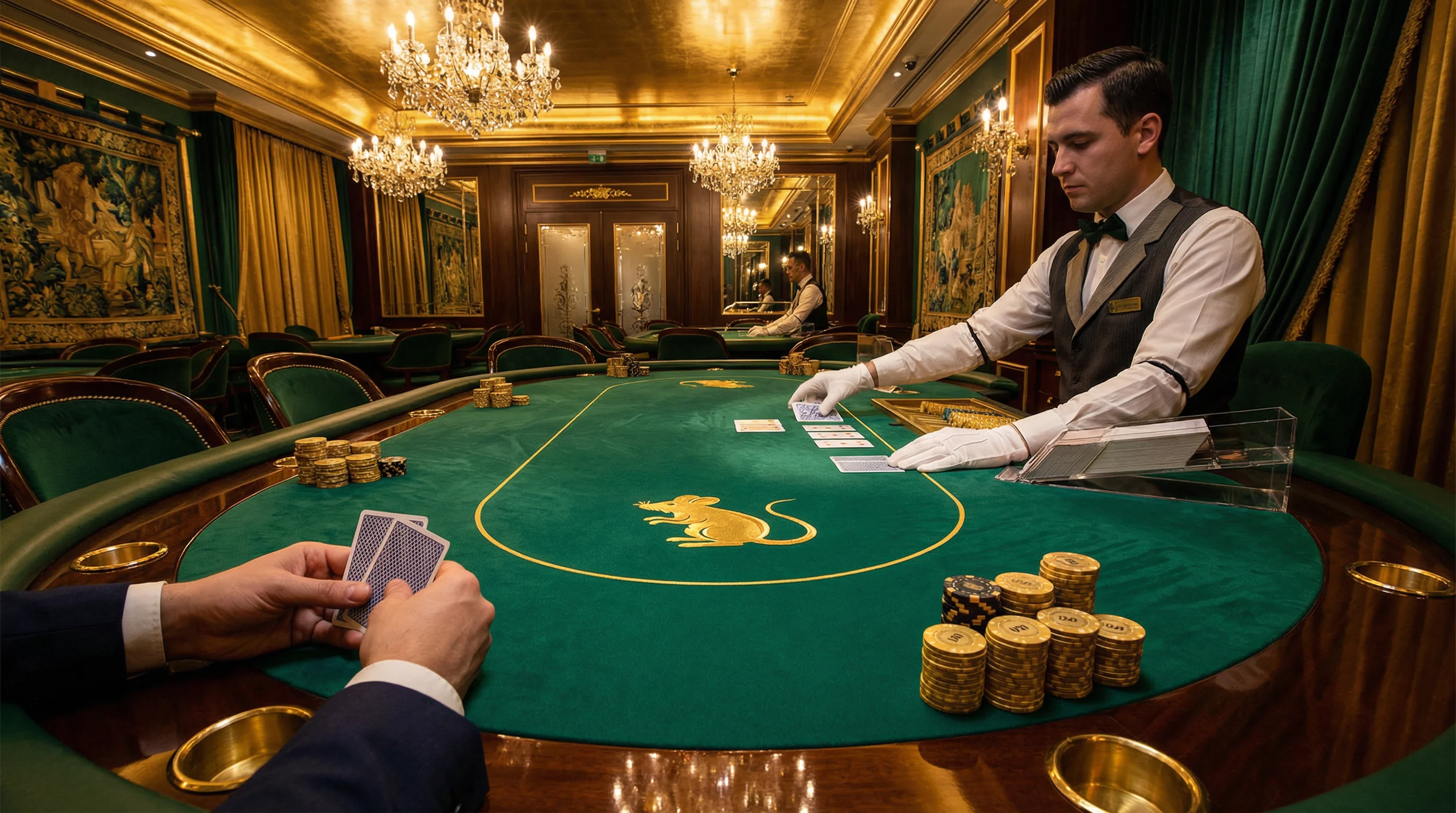 Mesa de bacará casino México juego de cartas VIP ratón dorado